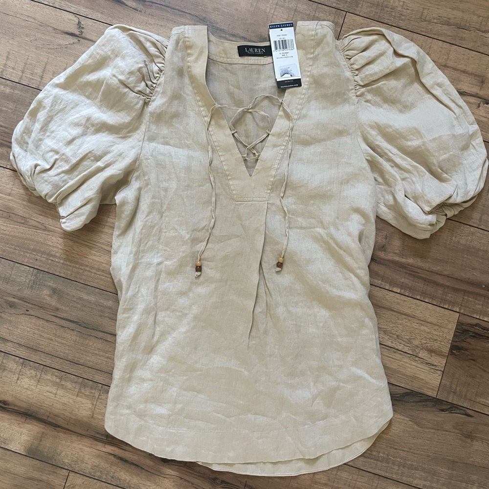 NWT Ralph Lauren cream blouse puff sleeves women size small